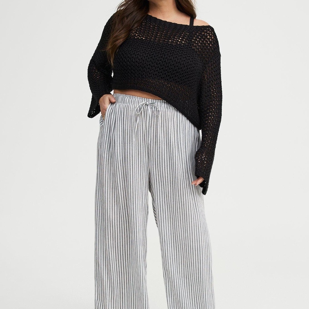 NWOT Torrid Blue & White Stripe High Rise Pull On Wide Leg Pants Drawstring 3 3X